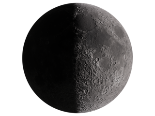 半月のフォトリアル3Dイラストレーション、月齢７日,上弦の月