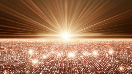 Bright rays of light emerging from the horizon creating a surreal and vibrant abstract background