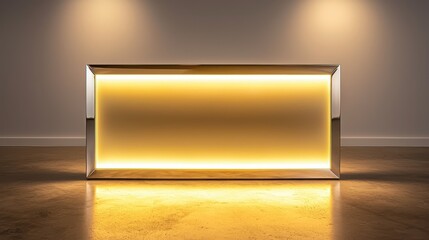 Modern Minimalist Display Table with Soft Yellow Backlight and Polished Surface in Contemporary Interior