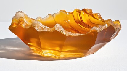 Stunning Amber Resin Bowl with Intricate Designs Reflecting Light and Natural Beauty