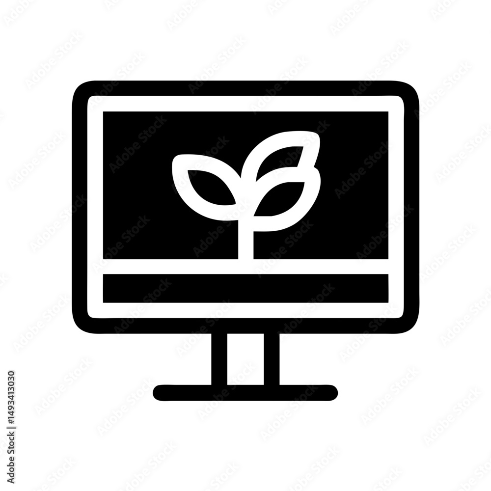 Poster monitor with plant image silhouette on transparent background for web and graphic design