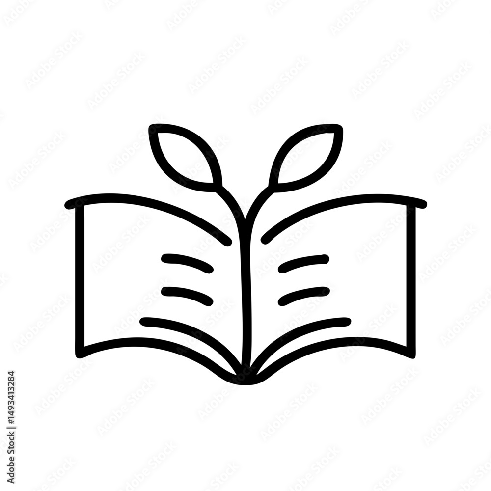 Poster open book with two plants on transparent background for web and graphic design