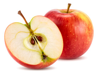 A velvet apple halved isolated on white background reddish velvet skin high detail
