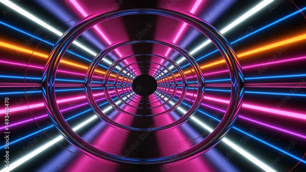 Poster futuristic cyber tunnel loop with glowing lines and digital motion. ideal for sci-fi, technology, da