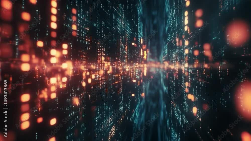 Poster digital data stream: immerse yourself in a futuristic digital landscape, where streams of data illum