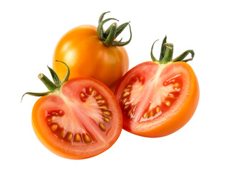 Fototapeta premium A bush tomato halved isolated on white background native Australian fruit detailed pulp