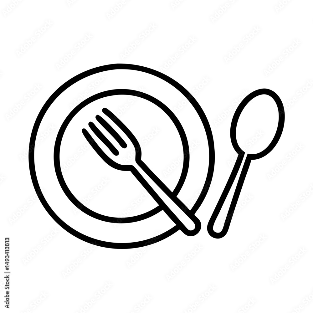 Poster plate with cutlery complete dining set on transparent background for web and graphic design