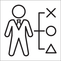 Business strategy icon. Leader planning icon. Icon symbol of leadership, design, program, planning, decision, setting. Vector illustration