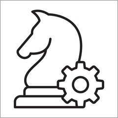 Knight chess piece icon. Icon symbol of strategy, trick, tactic, clever, smart, agile, agility. Vector illustration.