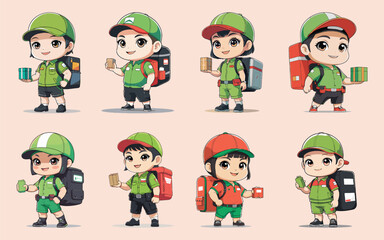 chibi professions bundle cute courier delivery characters