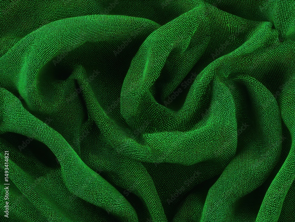 Poster green fabric folds in studio shot showing texture and depth of material for backgrounds or design el