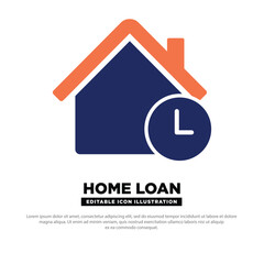Home Loan Icon With Clock or Time Symbol on House. Editable vector icon.