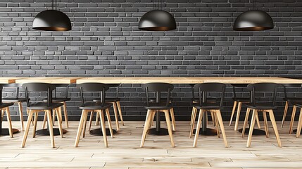 Modern Interior with Black Brick Wall, Wooden Table, and Dome Pe