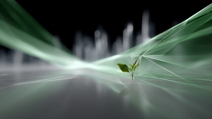 Young sprout grows amidst abstract, futuristic background with digital, green network