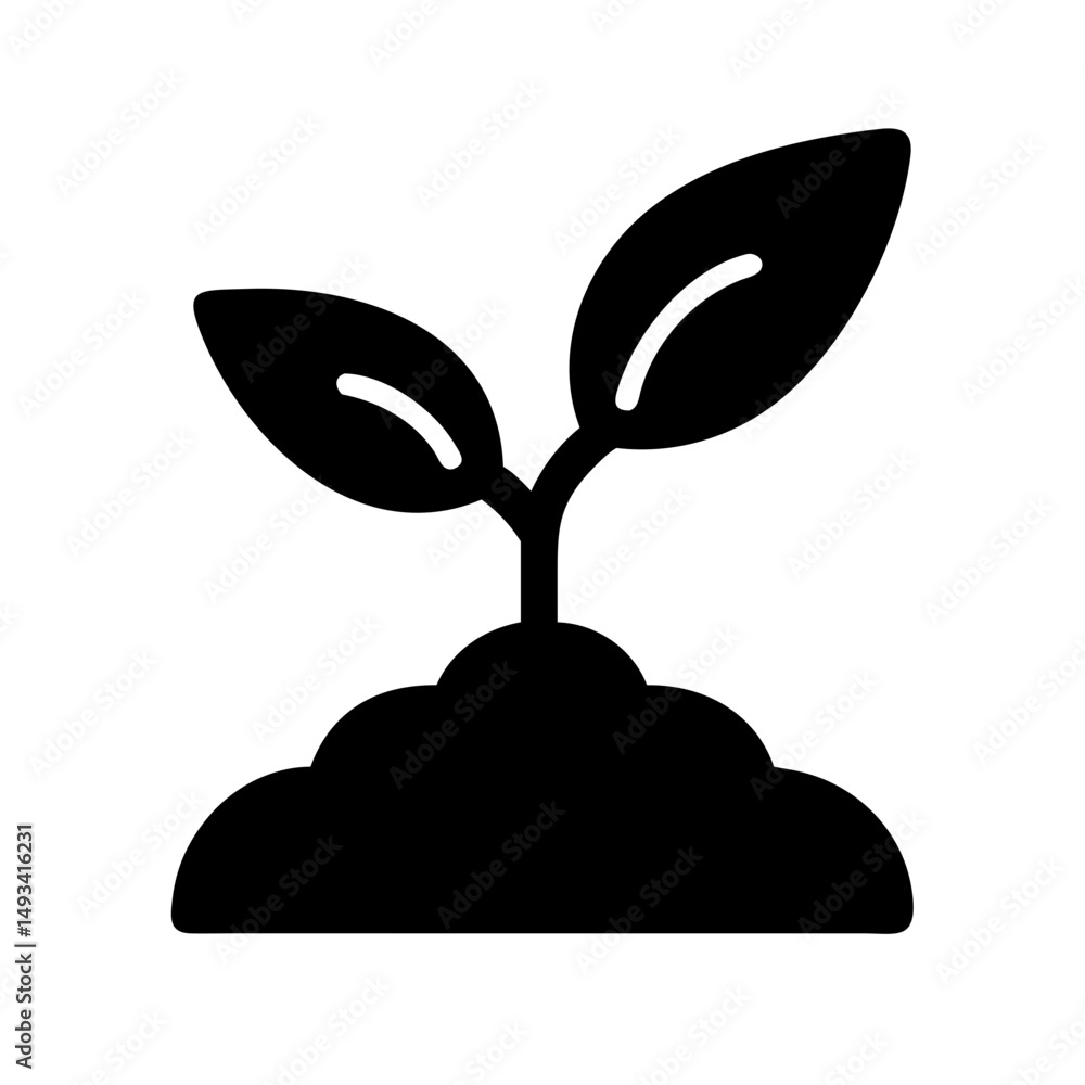 Poster sprout in soil pod silhouette on transparent background for web and graphic design