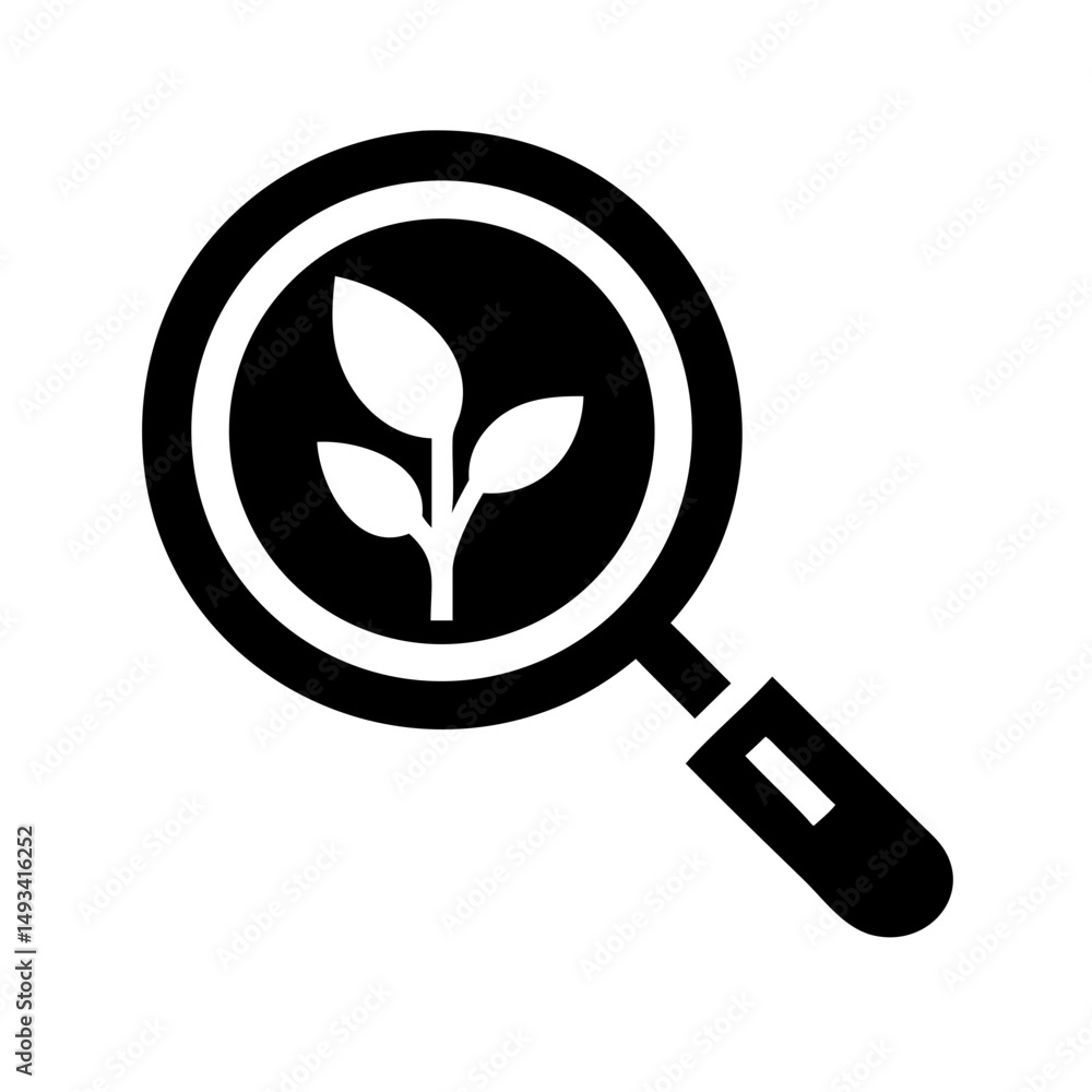 Poster sprout with magnifying glass silhouette on transparent background for web and graphic design
