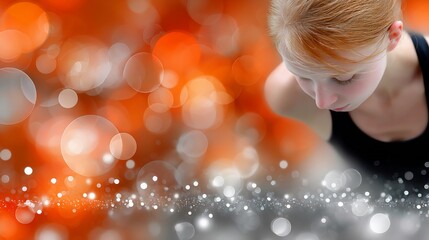 Young woman in activewear, doing a push-up. Background bokeh effect