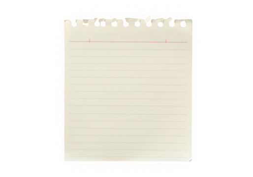 Lined paper sheet notepad page mockup isolated on transparent background