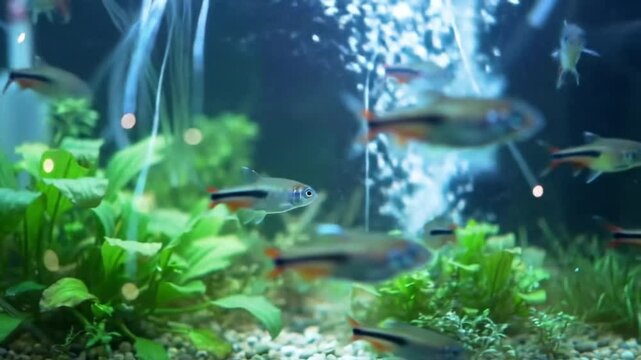 Aquatic Harmony Tropical Fish Swim In Serene Aquarium