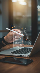  Digital Signature: Seamless Document Approval on Laptop. E-Sign, Checklist, and Paperless Efficiency for Modern Business.