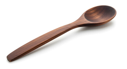 Wooden Spoon Isolated on White Background with Detailed Texture and Shadows