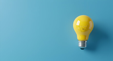 Yellow Lightbulb Illuminated On Blue Backdrop Representing Innovative And Creative Ideas In A Bright Concept