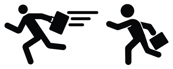 Businessman running with briefcase. A man is running with a briefcase. Icon of late person. vector illustration. 