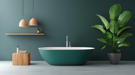Fototapeta premium Minimalist bathroom interior with freestanding bathtub
