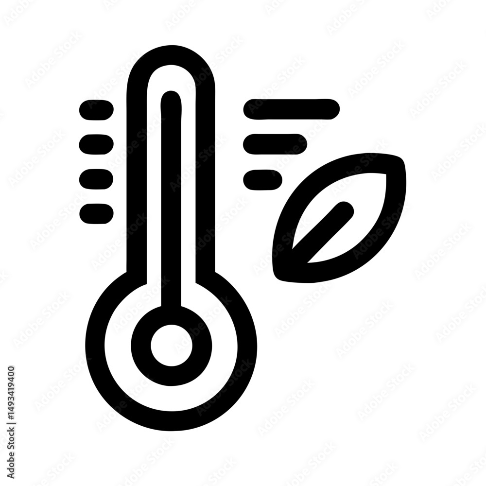 Poster thermometer with leaf temperature control or environment icon on transparent background for web and 