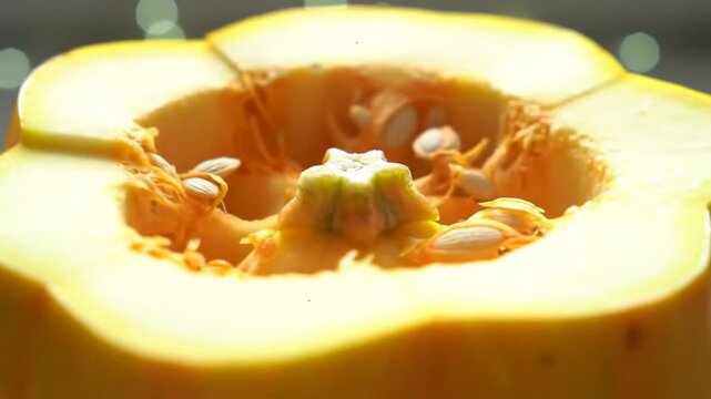 Close-Up Of A Cross-Section Of A Yellow Pattypan Squash