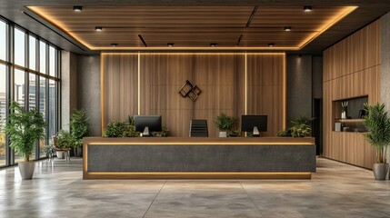 Modern reception area with wood accents