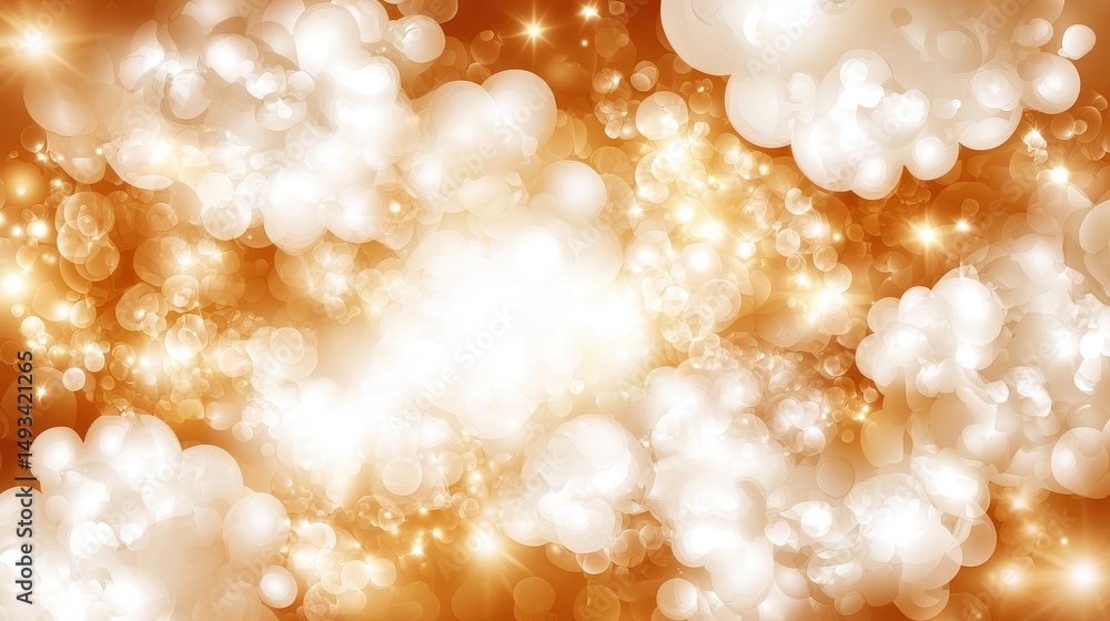 Poster soft golden bokeh abstract background with light flare and dreamy clouds for artistic designs