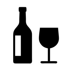 Wine bottle and glass drinks bar or fine dining on transparent background for web and graphic design