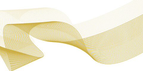 Flowing wave pattern golden color smooth curve shape isolated on transparent background. Vector in the concept of technology, science, music, modernity.