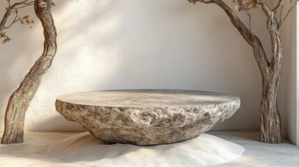 Natural stone podium, minimalist, serene display