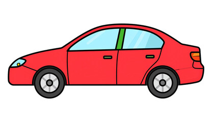 Fototapeta premium A simple red sedan car illustration with two doors and visible wheels.