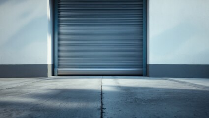 Close-up image of an automatic metal roller door found in factories, storage areas, garages, and industrial warehouses. Its corrugated and foldable design saves space and adds visual appeal.