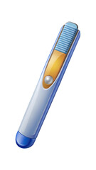 Illustration of a blue and white handheld device with unique features