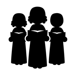 Silhouette of a children's choir singing from books in black and white