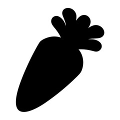 Black silhouette of a carrot with leaves on a white background