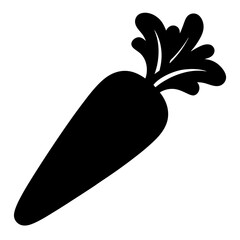 Black and White Cartoon Carrot with Bushy Top Vegetable Illustration