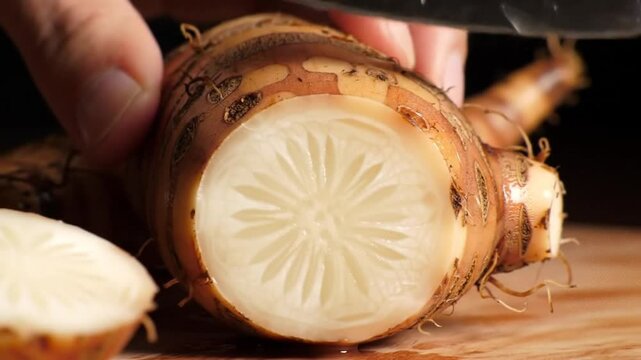 Galangal Root Preparing With Knife, Fresh Ingredient Cooking Culinary Herb