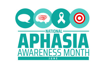 Obraz premium Aphasia Awareness Month background banner or poster design template. observed every year in June. Holiday concept. June Campaign for Communication Disorder. Brain Illustration.