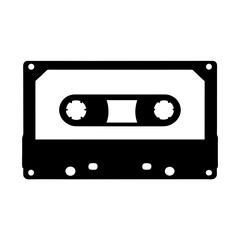 Retro audio cassette tape illustration on a white background in black