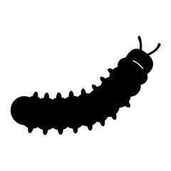 Silhouette Illustration of a Black Caterpillar with Segmented Body and Antennae