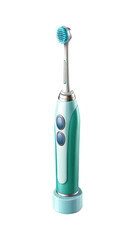 A meticulously rendered electric toothbrush with sleek teal and white design