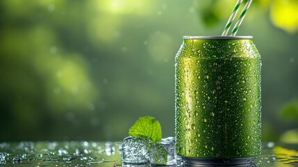 Refreshing Green Can with Ice