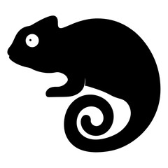 Stylized black chameleon silhouette with curled tail on a white background