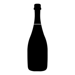 Elegant black silhouette of a wine or champagne bottle on white background