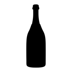 Black Silhouette of Champagne Bottle on White Background for Celebration Design
